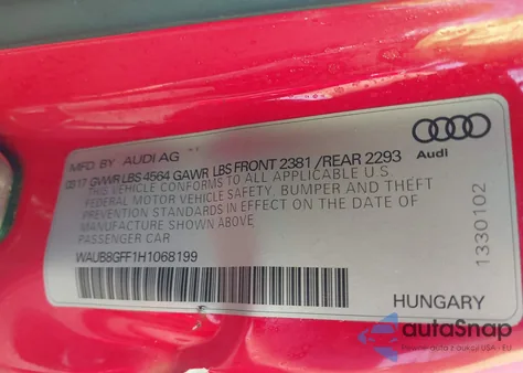 2017 Audi A3 Premium из США, поврежденный, VIN WAUB8GFF1H1068199